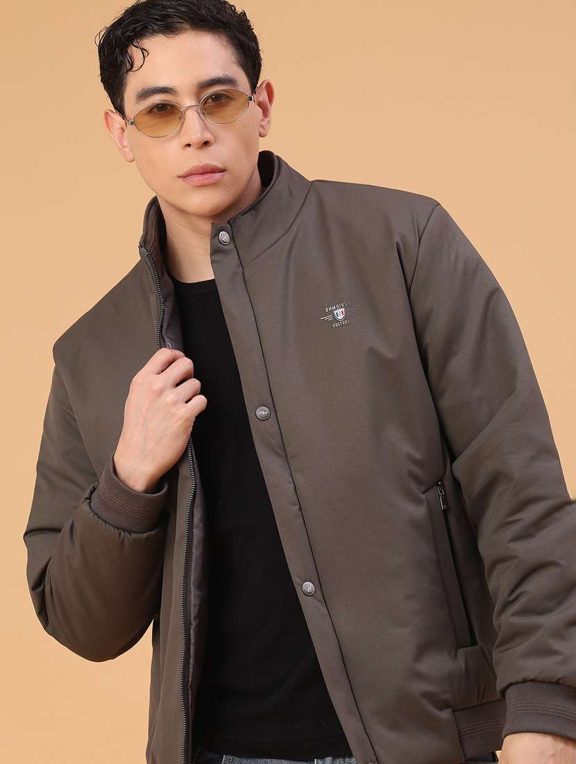 men solid long sleeve insulator bomber jacket
