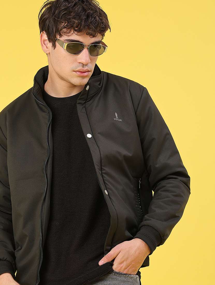men solid long sleeve puffer jacket