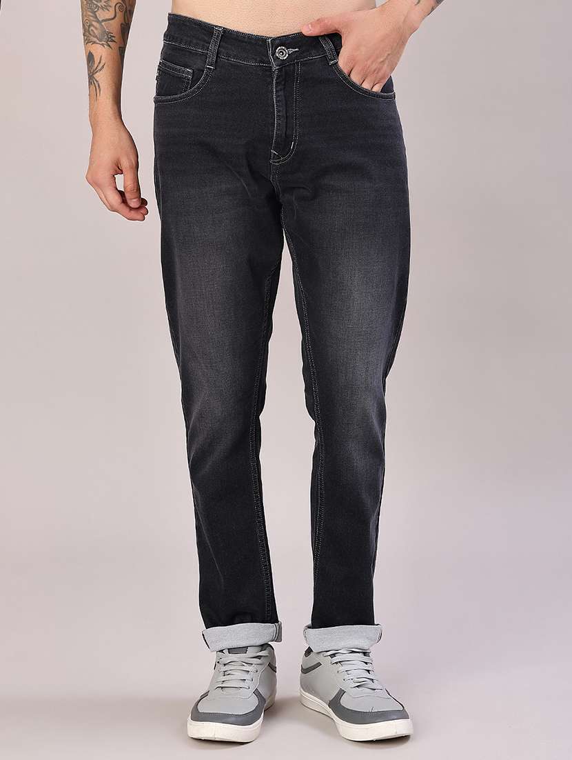 men solid mid rise slim fit jeans