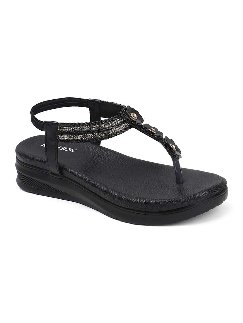 women black solid back strap wedge - 22069087 - Standard Image - 2