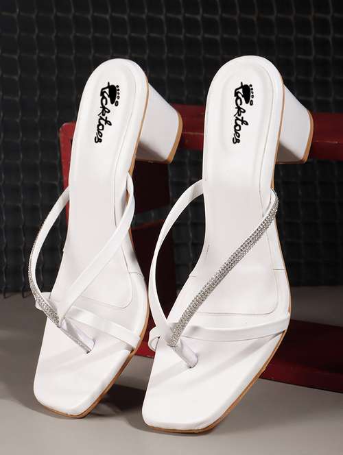 women's white synthetic leather block heel sandal - 22069094 -  Standard Image - 0