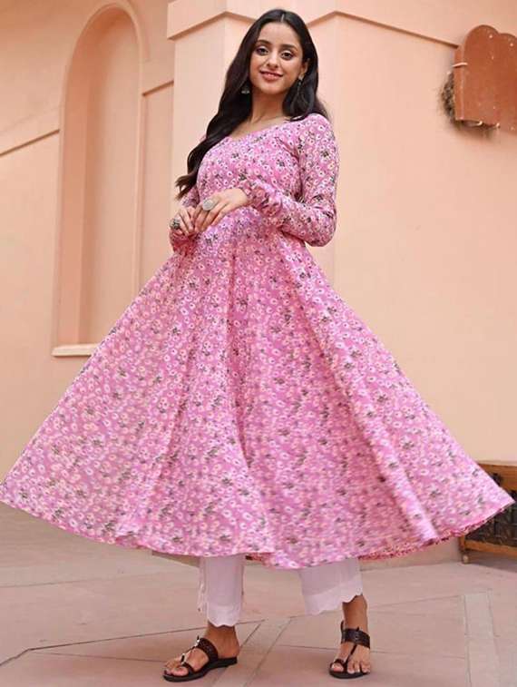 women floral printed long sleeve anarkali kurta