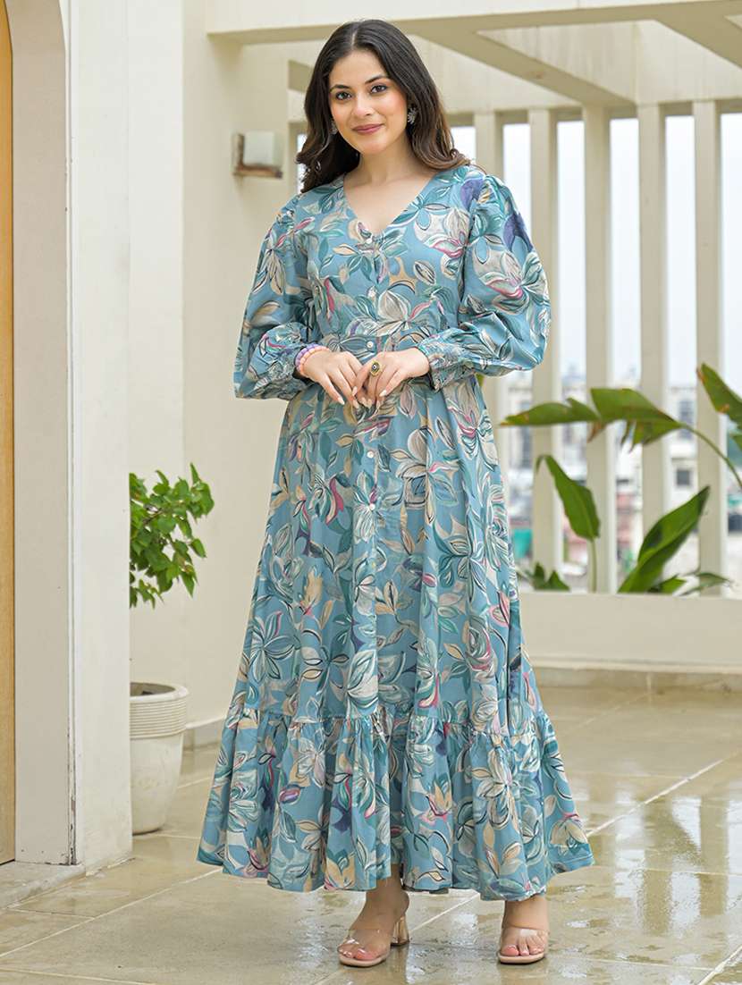 women printed puff sleeve tiered dress - 22069134 -  Standard Image - 2