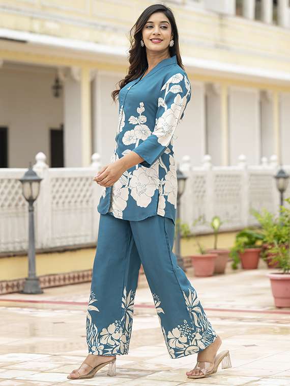 women floral print shirt and trouser co-ord set - 22069192 - Standard Image - 2