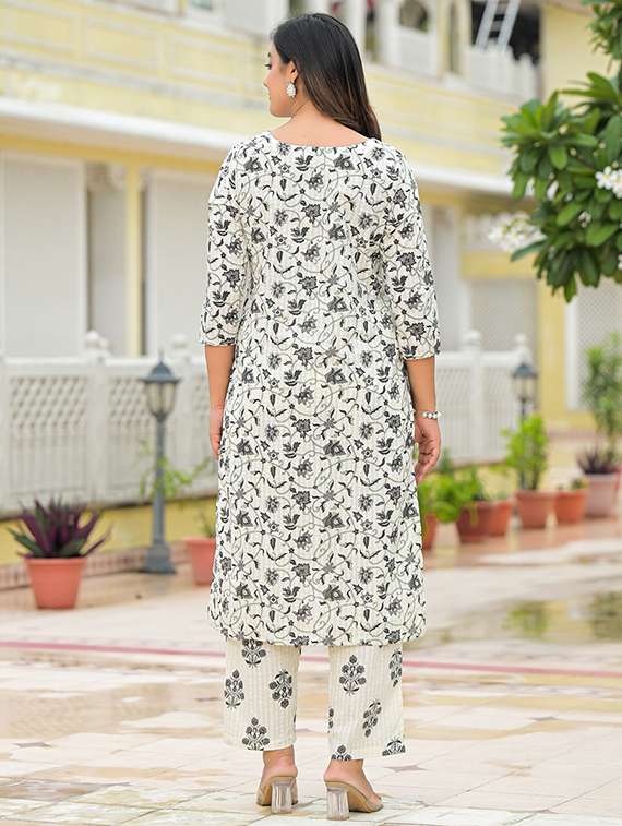 women printed three quarter sleeve kurta pant set - 22069218 -  Standard Image - 2
