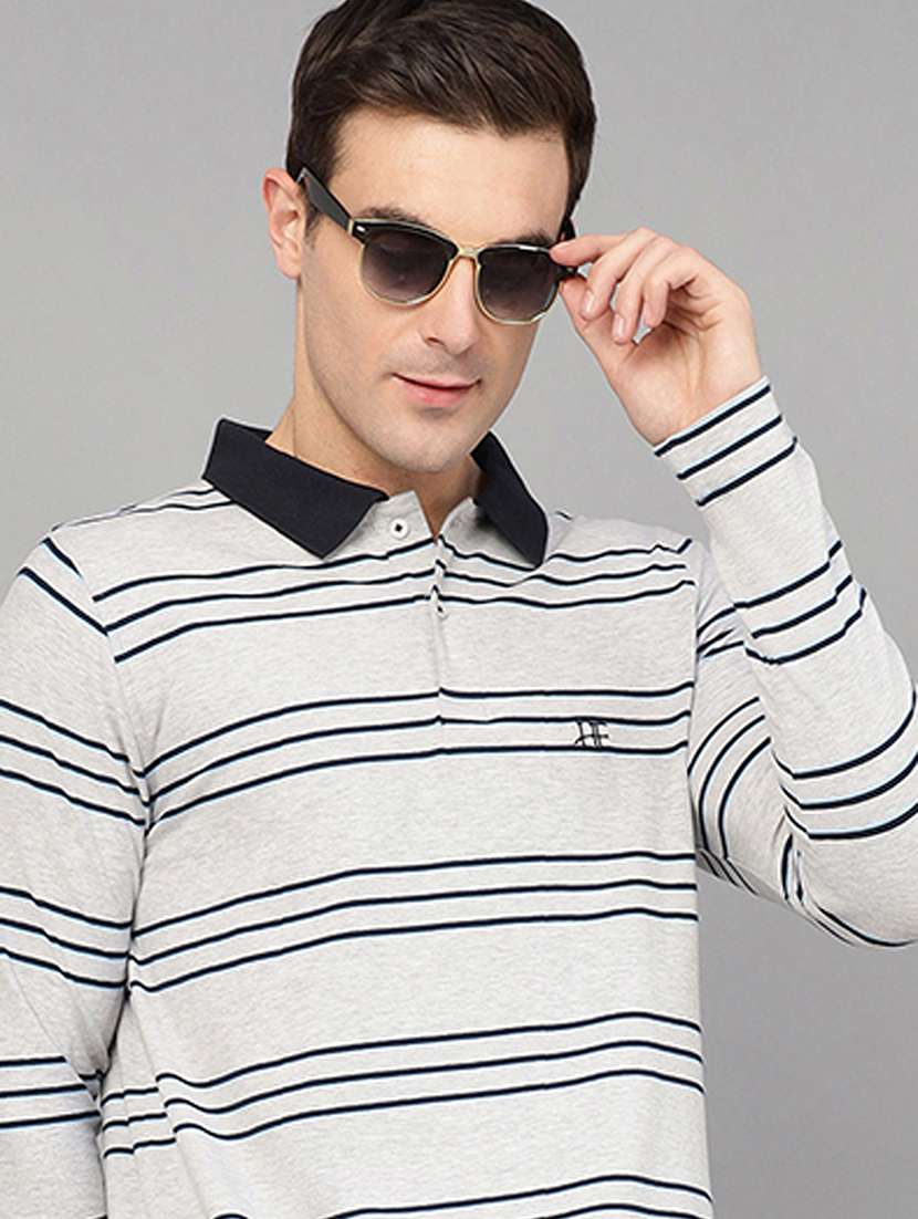 men striped long sleeve regular fit polo t-shirt