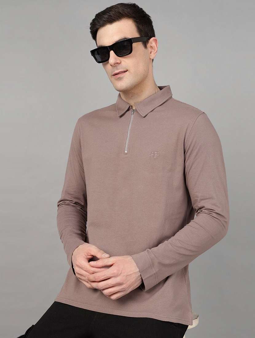 men solid long sleeve regular fit polo t-shirt