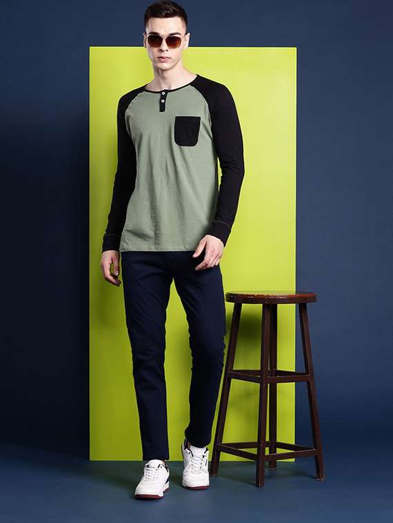 men color blocked long sleeve regular fit t-shirt - 22069277 -  Standard Image - 2