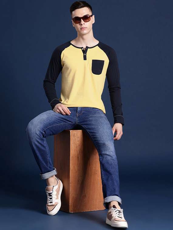 men color blocked long sleeve regular fit t-shirt - 22069278 -  Standard Image - 2