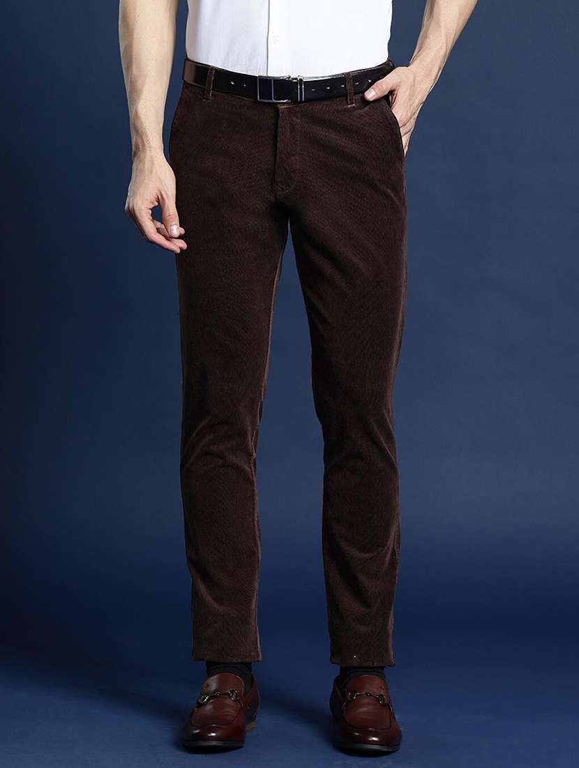 men solid mid rise flat front trouser