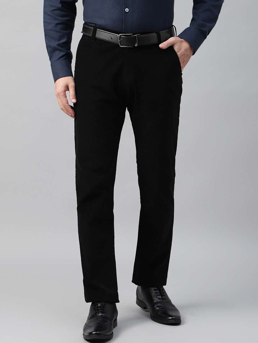 men solid mid rise flat front trouser