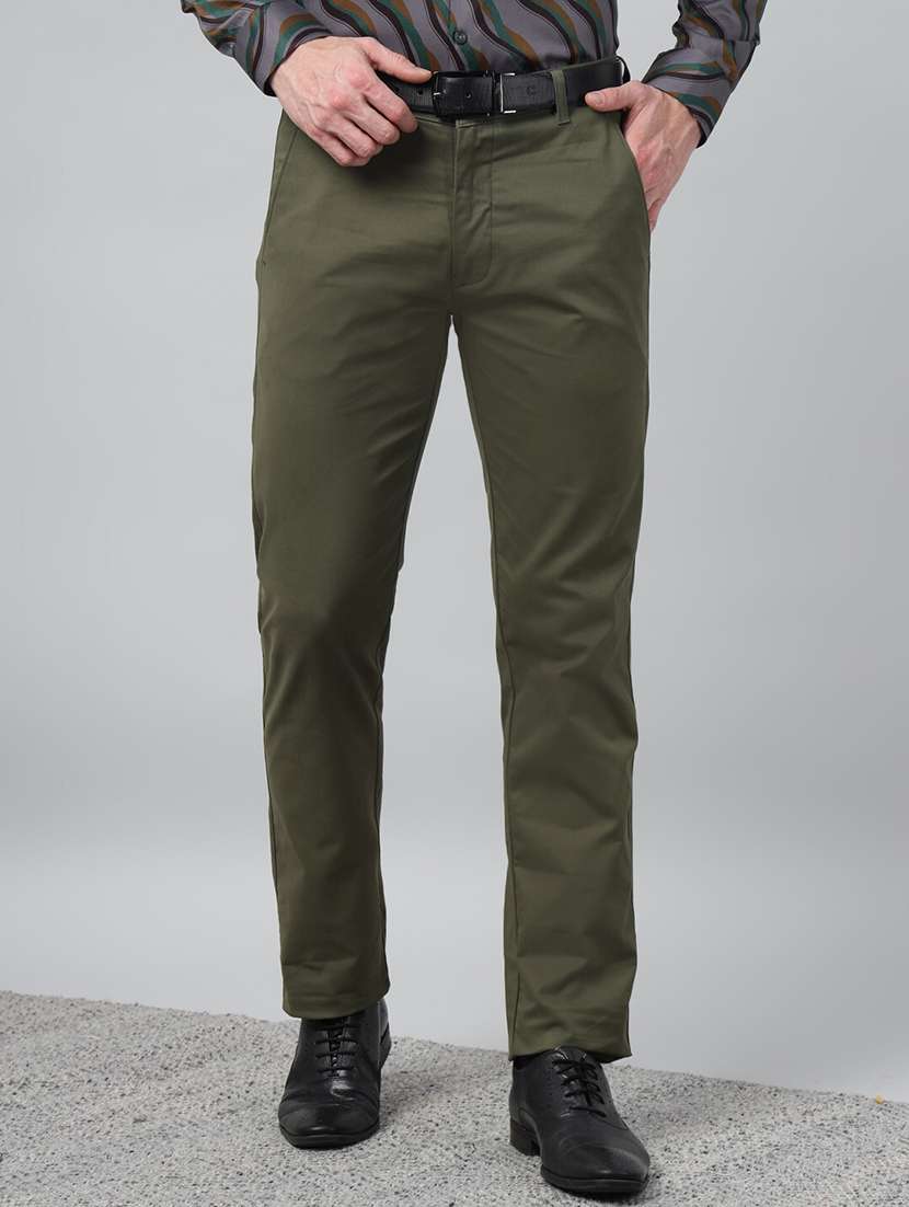 men solid mid rise flat front trouser