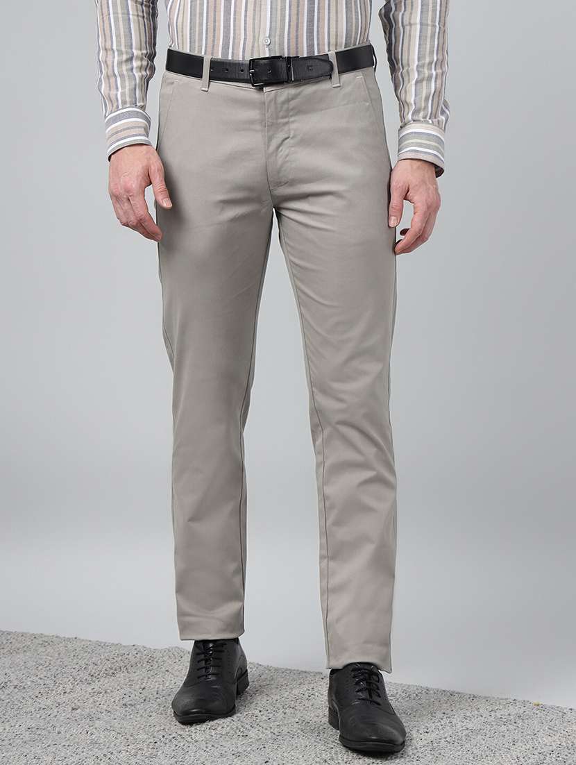 men solid mid rise flat front trouser