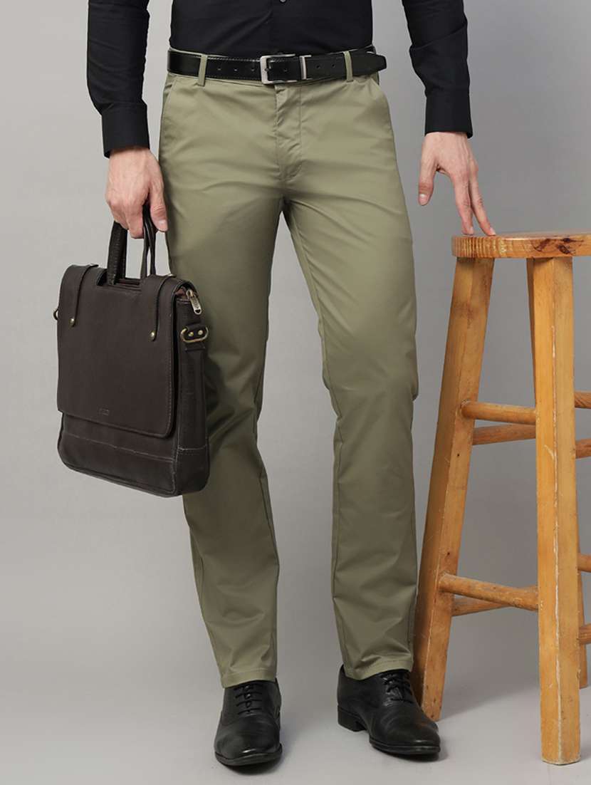 men solid mid rise flat front trouser