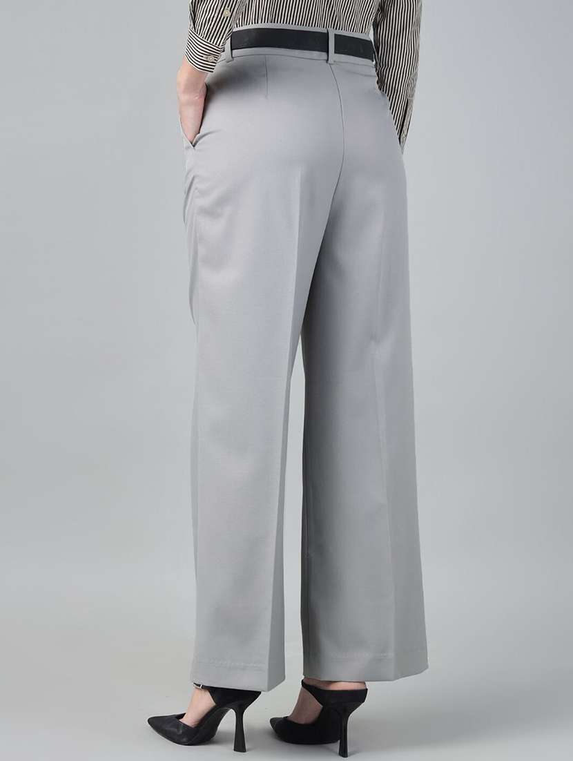 women solid high rise wide leg trouser - 22069329 -  Standard Image - 2
