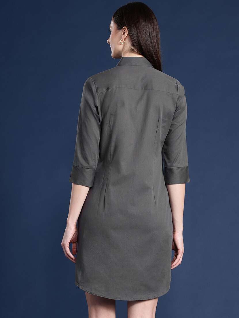 women solid collared shirt dress - 22069342 -  Standard Image - 2