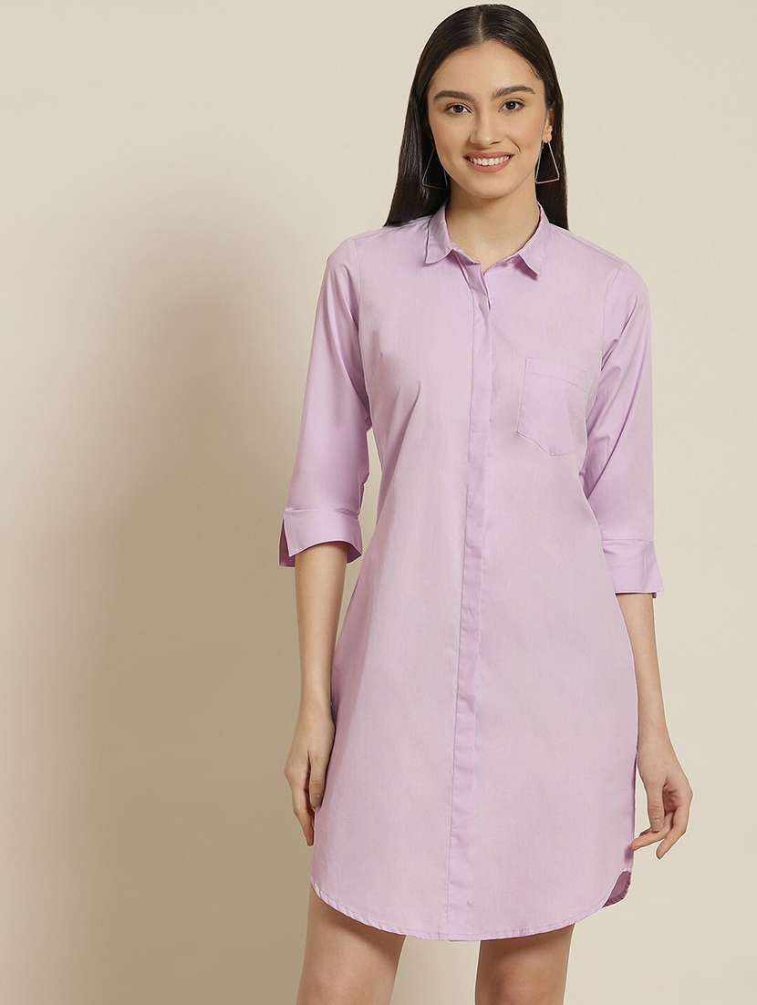 women solid collared shirt dress