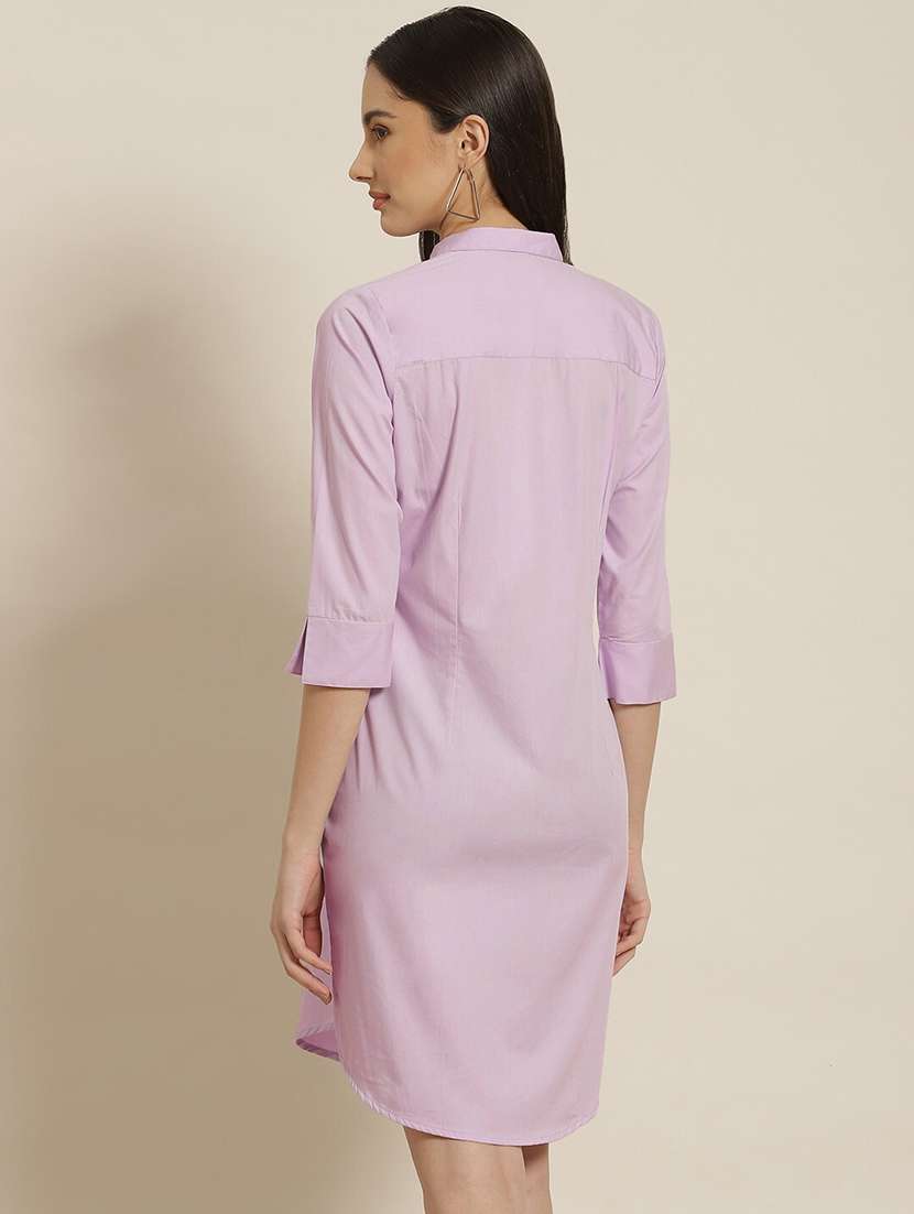 women solid collared shirt dress - 22069343 -  Standard Image - 2