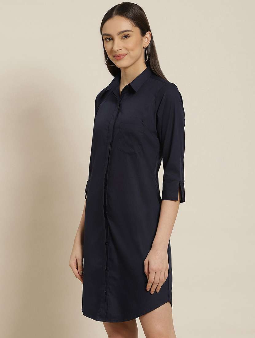 women solid collared shirt dress - 22069344 -  Standard Image - 2