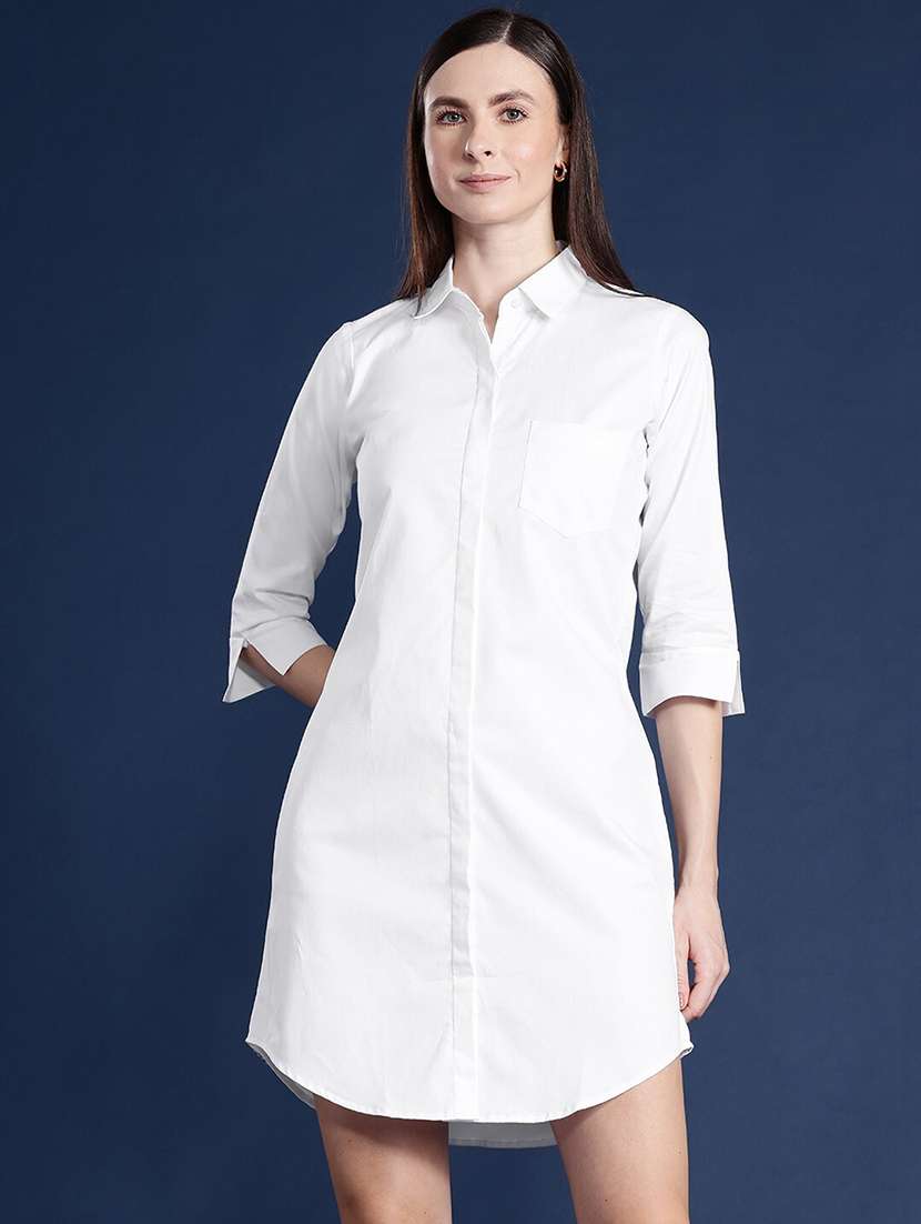 women solid collared shirt dress
