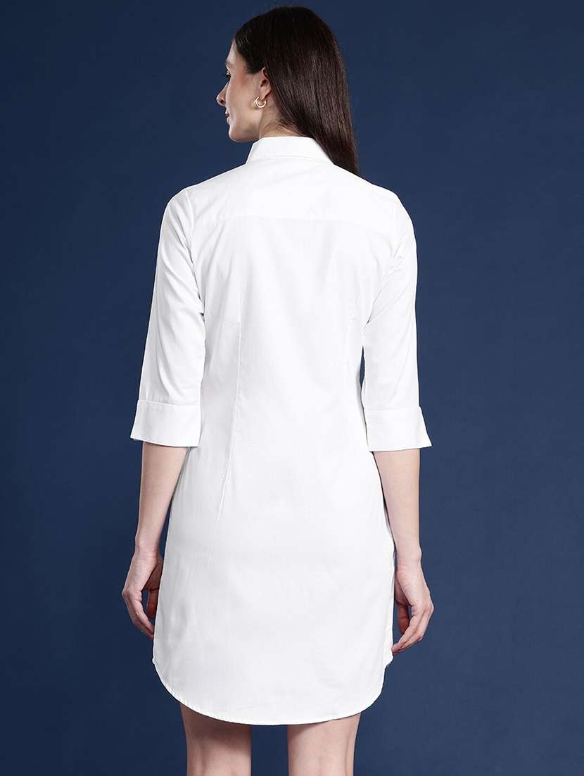 women solid collared shirt dress - 22069345 -  Standard Image - 2