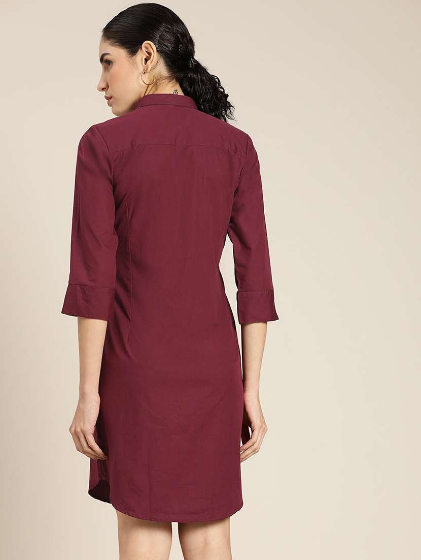 women solid collared shirt dress - 22069346 -  Standard Image - 2