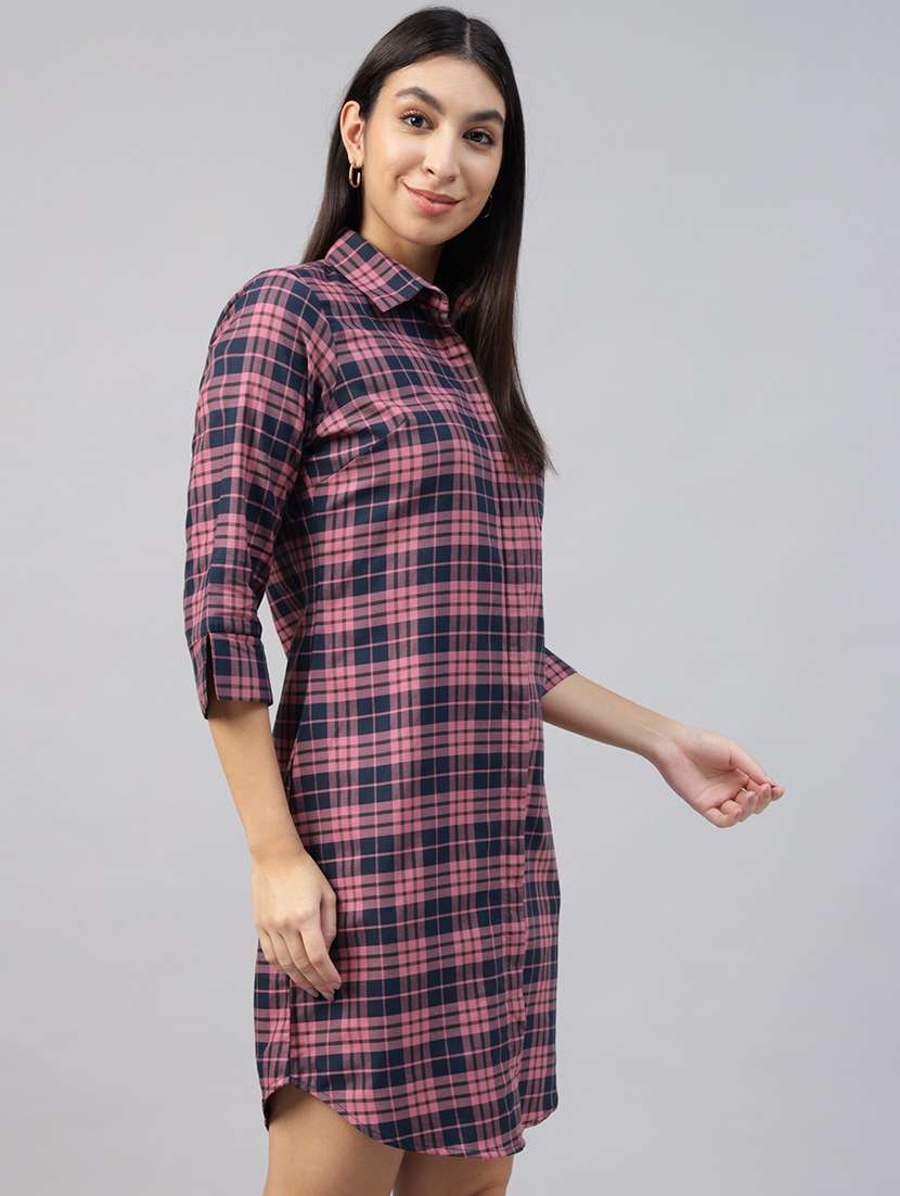 women checkered collared shirt dress - 22069352 -  Standard Image - 2