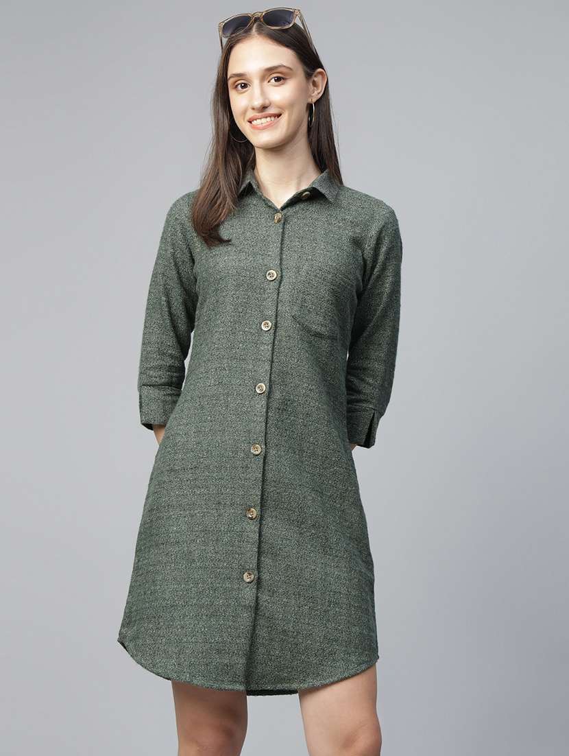 women solid collared shirt dress