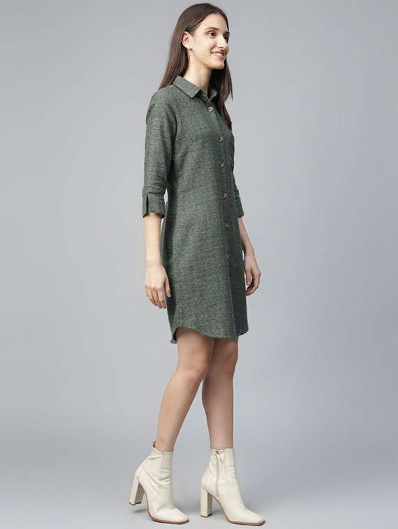 women solid collared shirt dress - 22069353 -  Standard Image - 2
