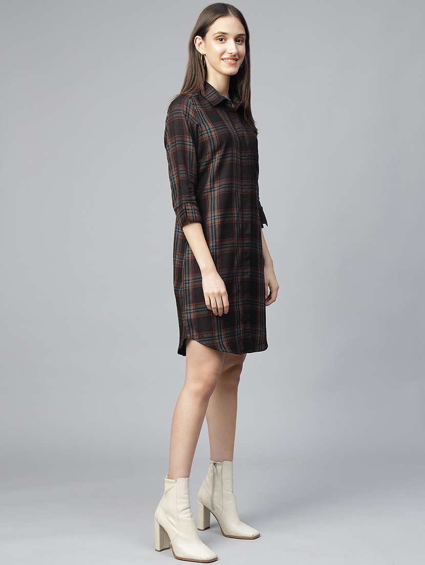 women checkered collared shirt dress - 22069354 - Standard Image - 2