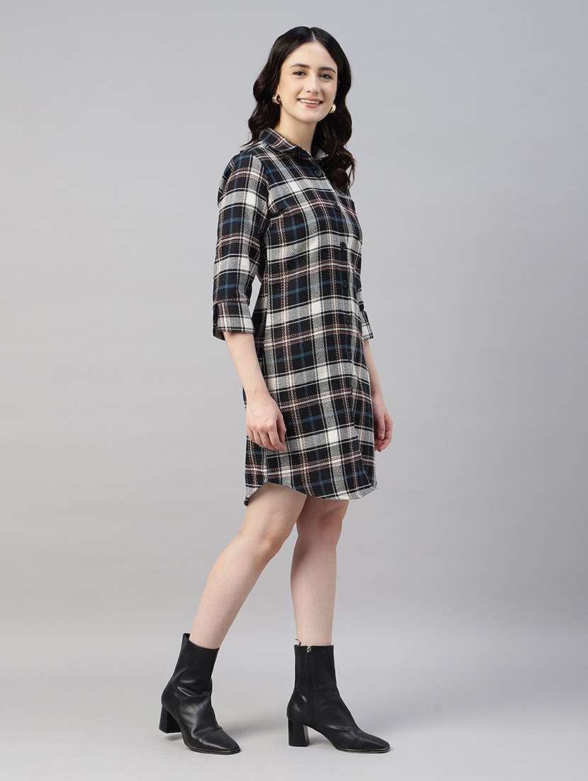 women checkered collared shirt dress - 22069357 - Standard Image - 2