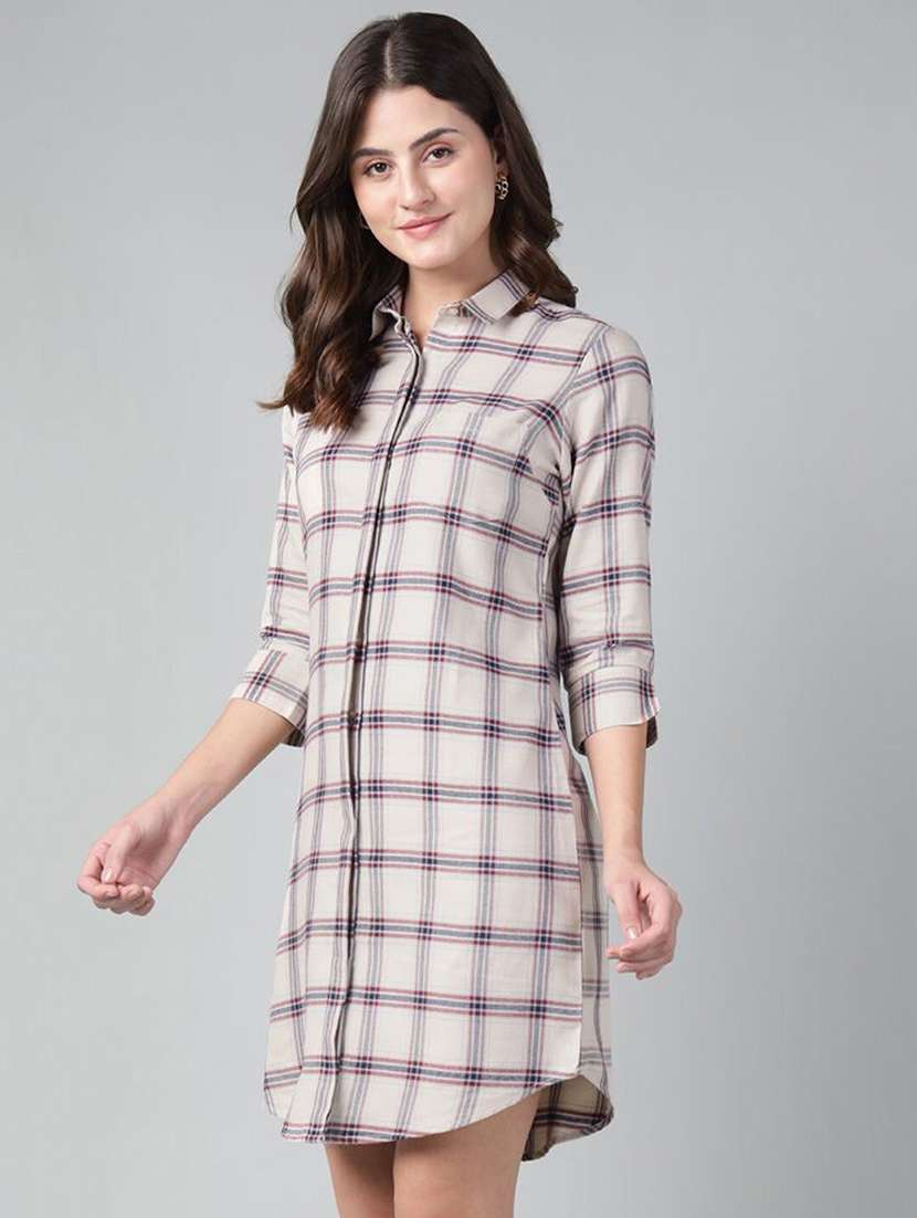women checkered collared shirt dress - 22069360 - Standard Image - 2