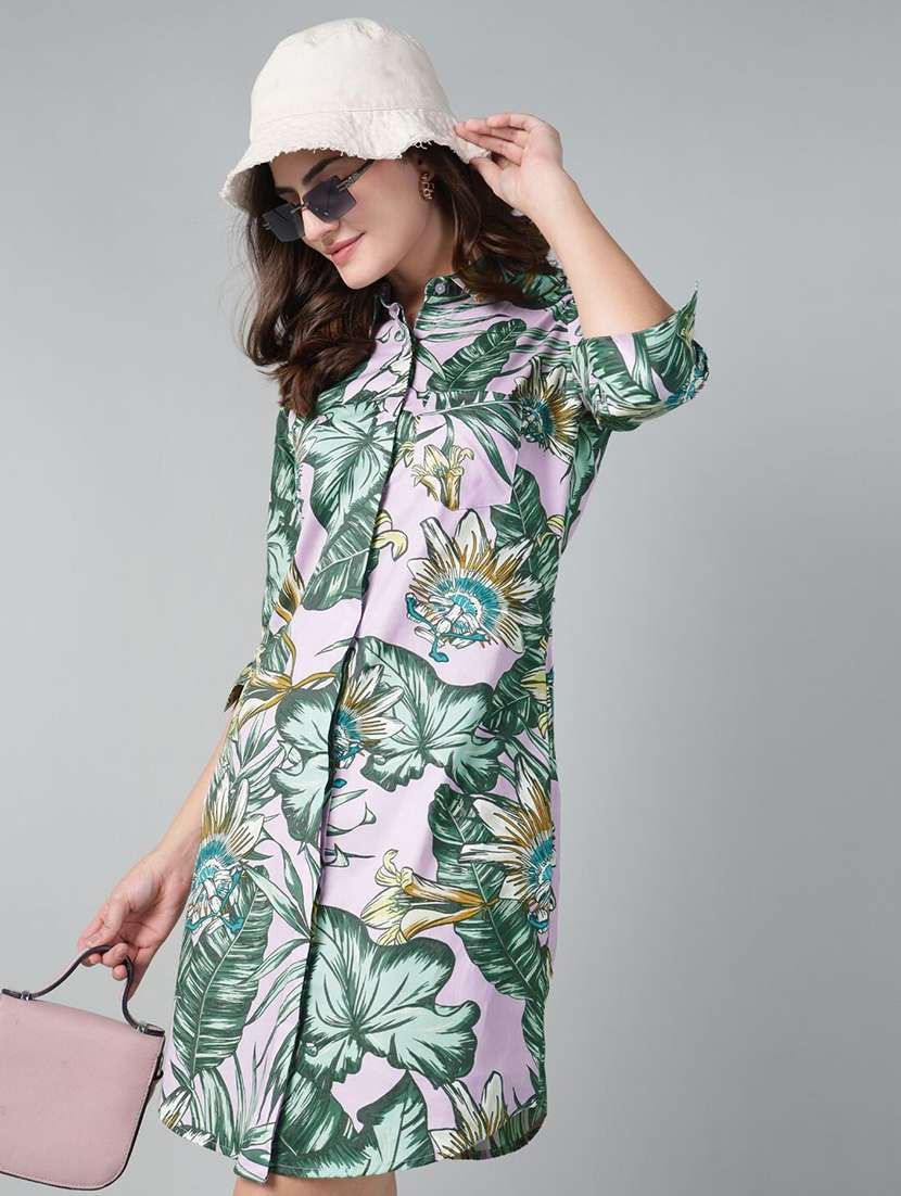 women printed collared shirt dress