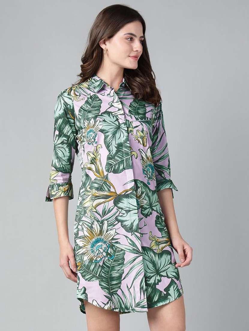women printed collared shirt dress - 22069361 - Standard Image - 2