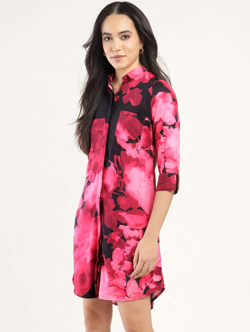 women printed collared shirt dress - 22069365 - Standard Image - 2