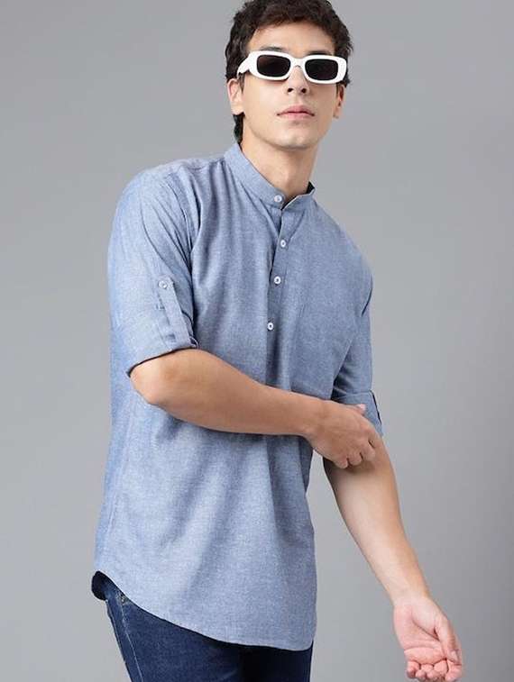 men mandarin neck long sleeve short kurta - 22069377 -  Zoom Image - 0