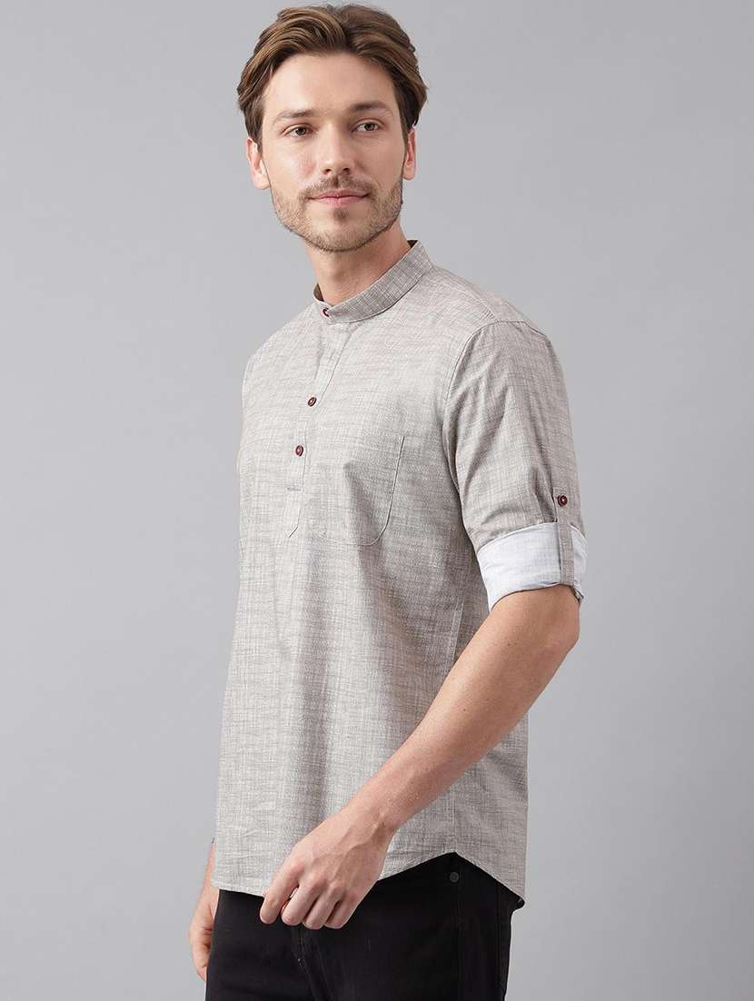 Men Mandarin Neck Long Sleeve Short Kurta - 22069379 -  Standard Image - 2
