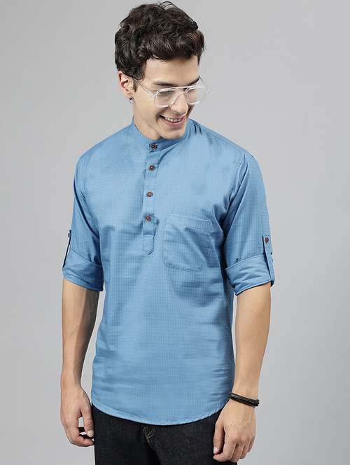 men mandarin neck long sleeve short kurta - 22069383 - Standard Image - 0