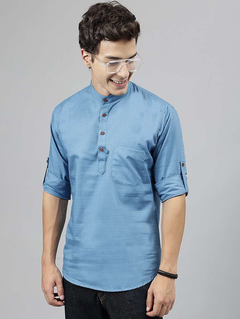 men mandarin neck long sleeve short kurta - 22069383 - Zoom Image - 0