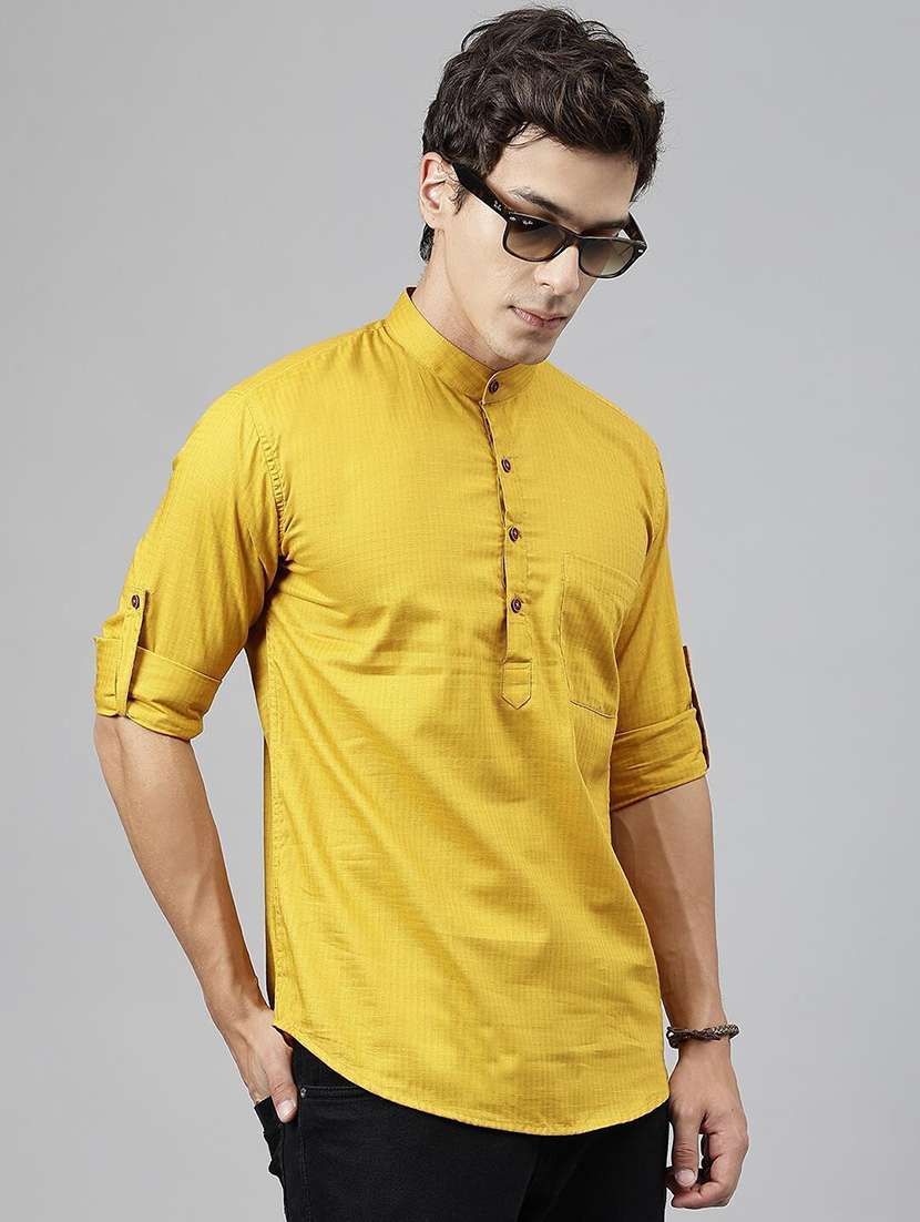 men mandarin neck long sleeve short kurta