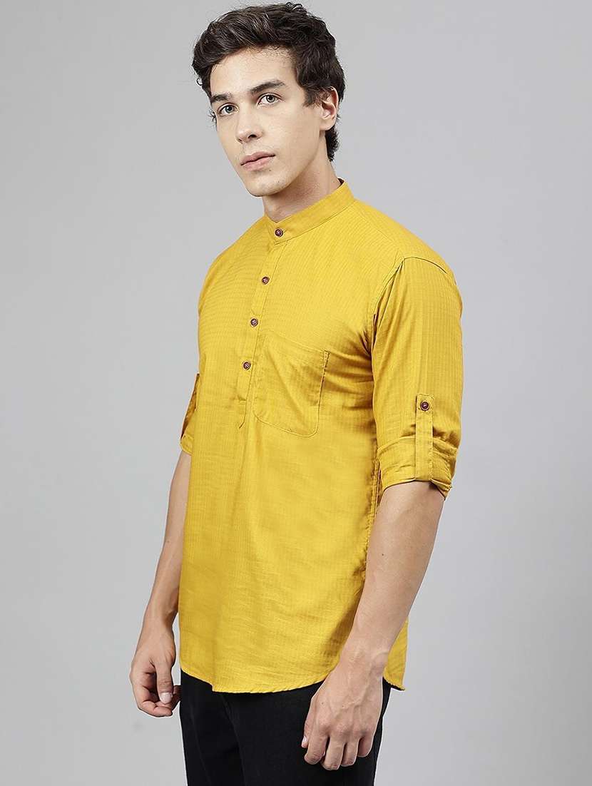 men mandarin neck long sleeve short kurta - 22069388 - Standard Image - 2