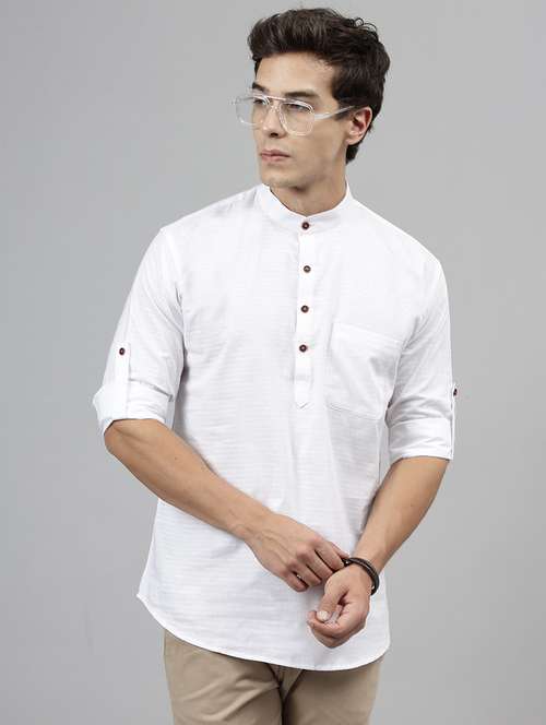 men mandarin neck long sleeve short kurta - 22069392 - Standard Image - 0