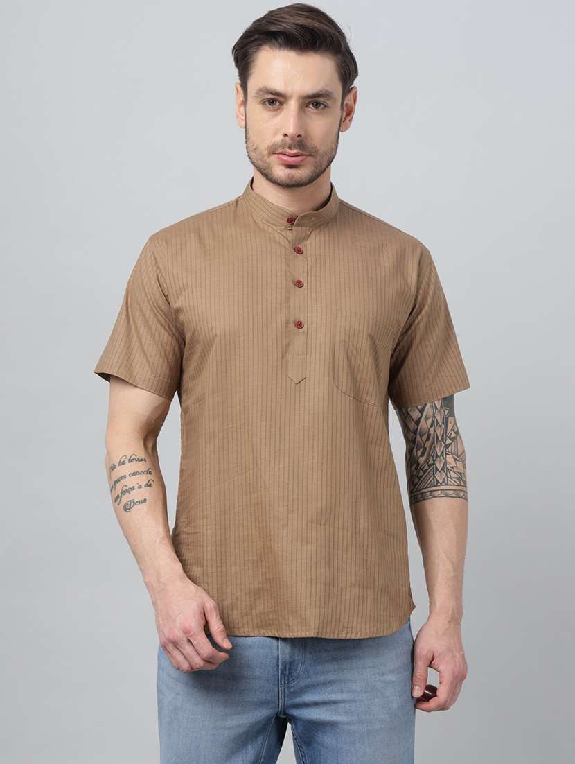 men mandarin neck short sleeve short kurta - 22069395 -  Standard Image - 2