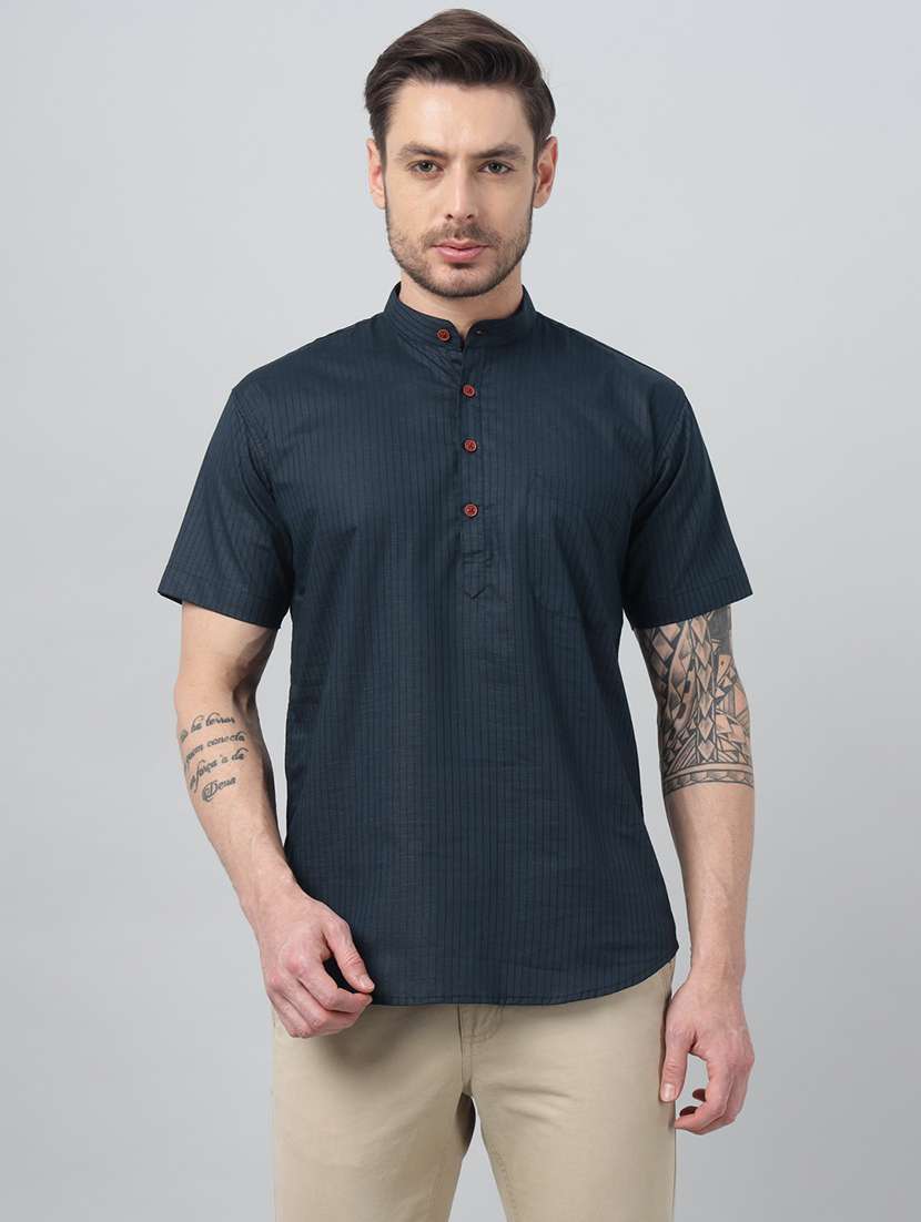 men mandarin neck short sleeve short kurta - 22069398 -  Standard Image - 2