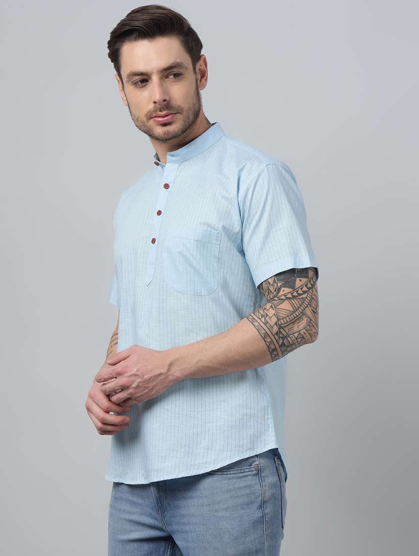 men mandarin neck short sleeve short kurta - 22069399 -  Standard Image - 2