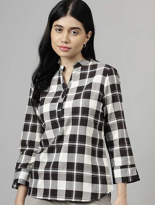 women checkered three quarter sleeve shirt top - 22069426 -  Standard Image - 0