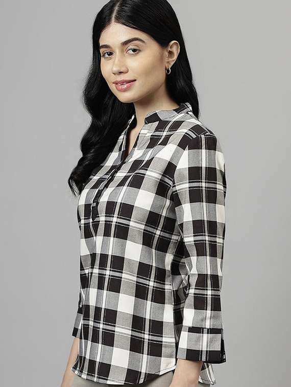 women checkered three quarter sleeve shirt top - 22069426 - Standard Image - 2