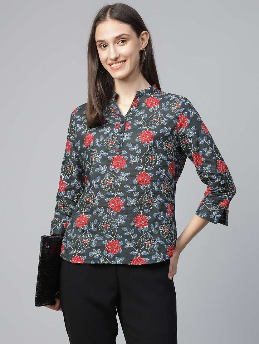 women printed long sleeve regular fit top
