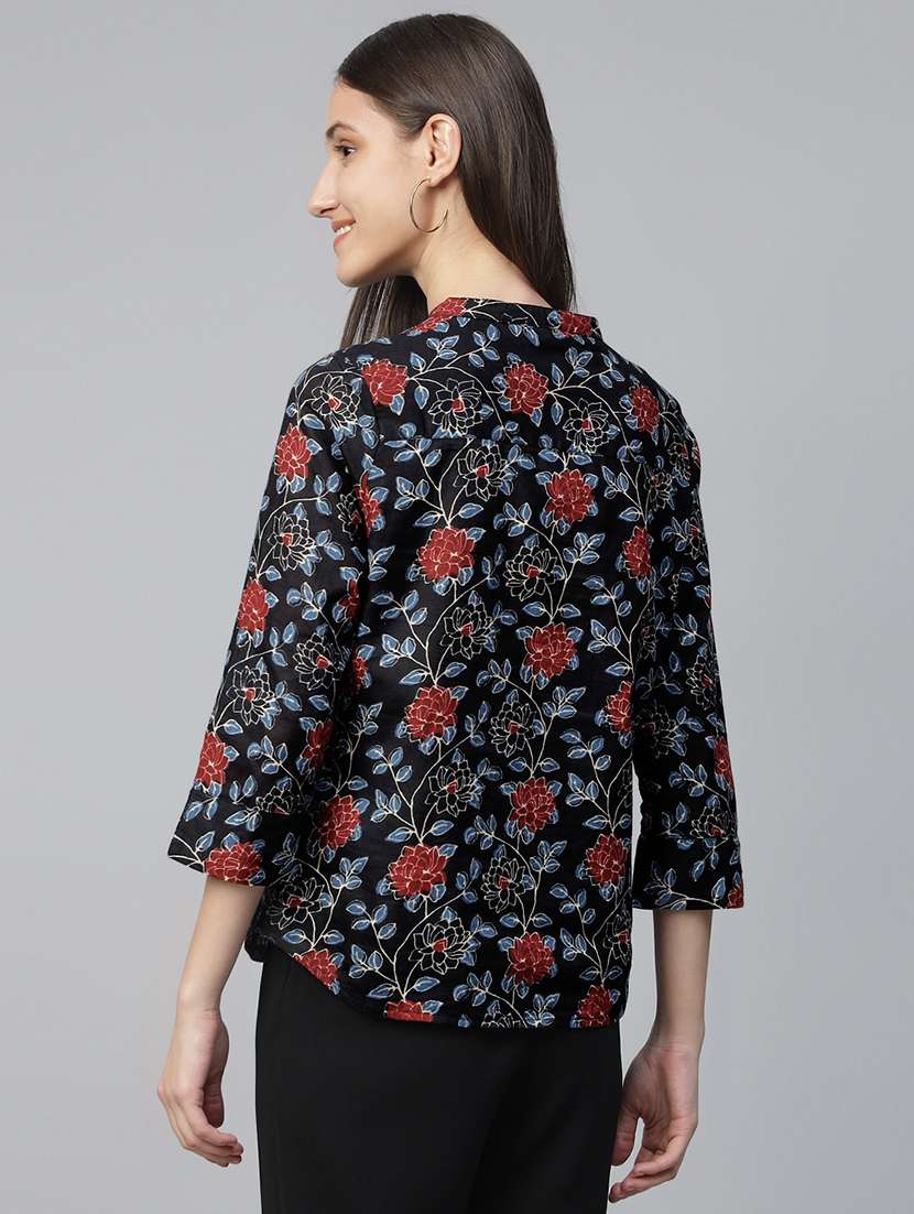 women printed long sleeve regular fit top - 22069435 - Standard Image - 2