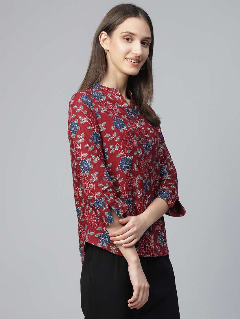 women printed three quarter sleeve regular fit top - 22069436 - Standard Image - 2